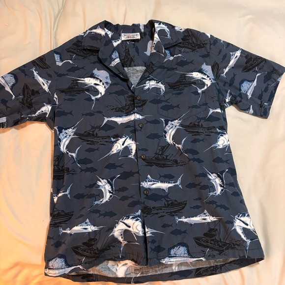 Pacific Legend Apparel Hawaiian Shirt Marlin Fishing Schooner Size Medium - Picture 4 of 10